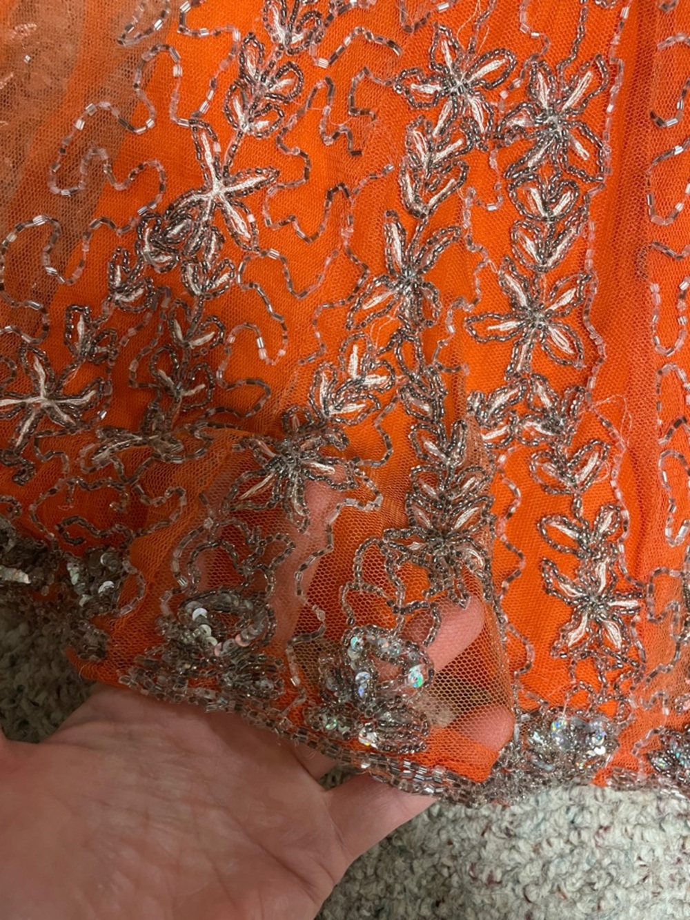 Vintage beaded sequinned super bell bottom Embellished Orange mesh Pants - Picture 2 of 13